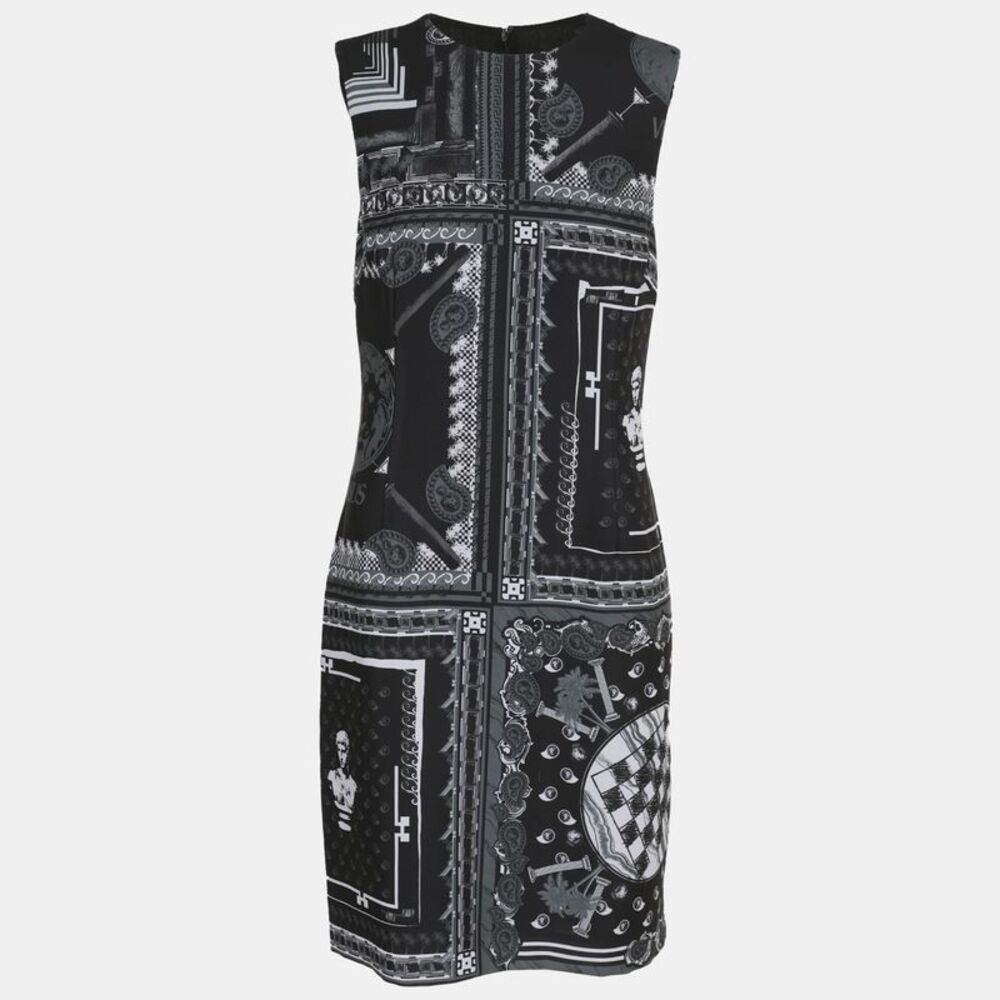 Versus Versace Black/grey Printed Satin Sleeveless Midi Dress M